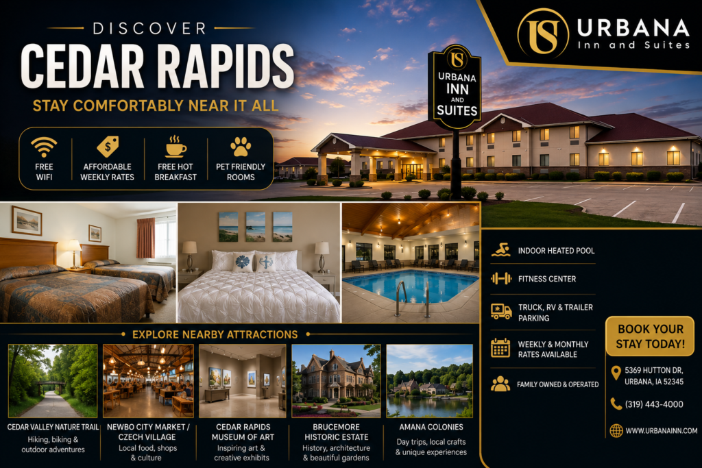 Hotel near Cedar Rapids IA with comfortable rooms and affordable weekly stays.