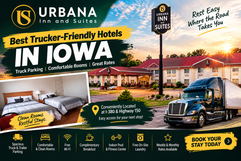Best Trucker Friendly Hotels in Iowa with truck parking, comfortable rooms, and easy I-380 access